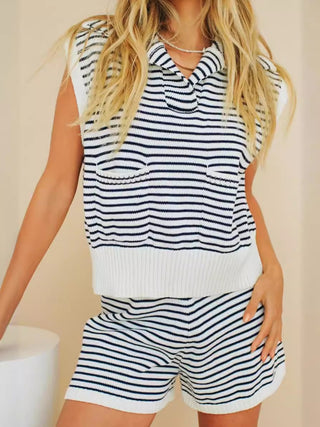 Shop Striped Cap Sleeve Top and Shorts Sweater Set - High-Quality U.S. Made Women’s Fashion with Free Fast Shipping