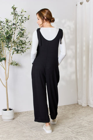 Shop Celeste Full Size Ribbed Tie Shoulder Sleeveless Ankle Overalls - High-Quality U.S. Made Women’s Fashion with Free & Fast Shipping