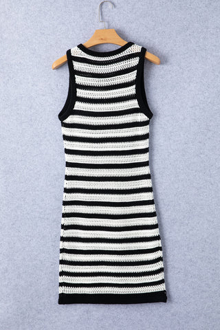 Shop Openwork Striped Wide Strap Knit Dress - High-Quality U.S. Made Women’s Fashion with Free Fast Shipping