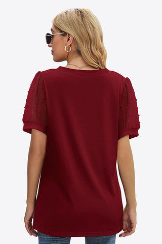 Shop Swiss Dot Puff Sleeve V-Neck Tee - High-Quality U.S. Made Women’s Fashion with Free & Fast Shipping