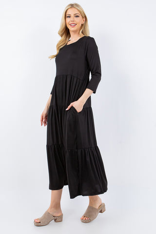 Shop Celeste Full Size Tiered Midi Dress with Pockets - High-Quality U.S. Made Women’s Fashion with Free & Fast Shipping