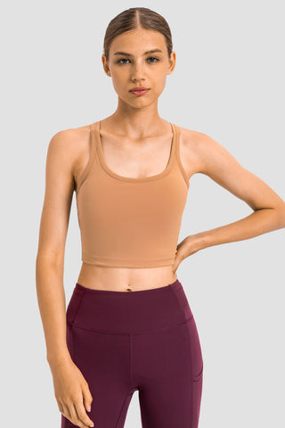 Shop Tan Millennia Racerback Sports Bra - High-Quality U.S. Made Women’s Fashion with Free & Fast Shipping