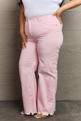 Shop RISEN Raelene Full Size High Waist Wide Leg Jeans in Light Pink - High-Quality U.S. Made Women’s Fashion with Free & Fast Shipping