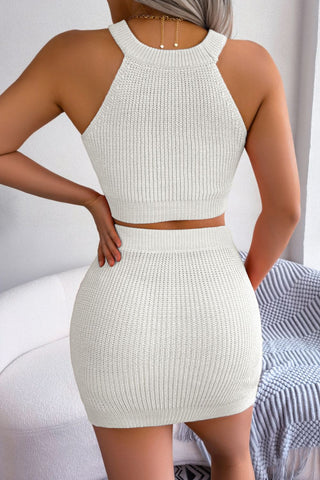 Shop Heart Contrast Ribbed Sleeveless Knit Top and Skirt Set - High-Quality U.S. Made Women’s Fashion with Free Fast Shipping