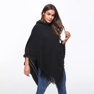 Shop Openwork Fringe Hem Hooded Poncho - High-Quality U.S. Made Women’s Fashion with Free Fast Shipping