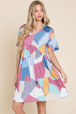 Shop Multicolor BOMBOM Ruched Color Block Short Sleeve Dress - High-Quality U.S. Made Women’s Fashion with Free & Fast Shipping