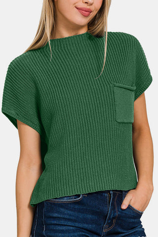 Shop Zenana Mock Neck Short Sleeve Cropped Sweater - High-Quality U.S. Made Women’s Fashion with Free & Fast Shipping