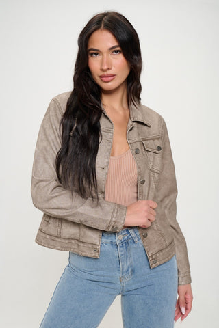 Shop Coalition LA Button Down Cargo Vegan Leather Shacket - High-Quality U.S. Made Women’s Fashion with Free Fast Shipping