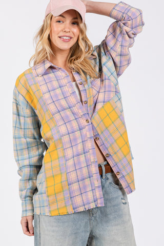 Shop SAGE + FIG Button Up Raw Hem Plaid Flannel Shirt - High-Quality U.S. Made Women’s Fashion with Free & Fast Shipping