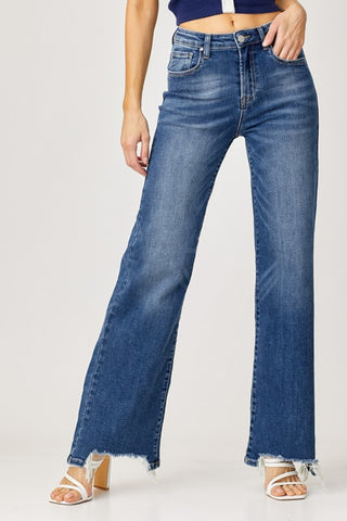 Shop Risen Full Size High Rise Frayed Hem Wide Leg Jeans - High-Quality U.S. Made Women’s Fashion with Free & Fast Shipping