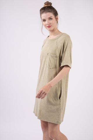 Shop VERY J Washed Round Neck Mini Tee Dress - High-Quality U.S. Made Women’s Fashion with Free & Fast Shipping