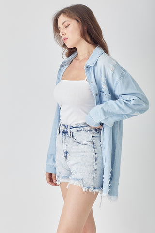 Shop RISEN Raw Hem Distressed High Rise Denim Shorts - High-Quality U.S. Made Women’s Fashion with Free & Fast Shipping