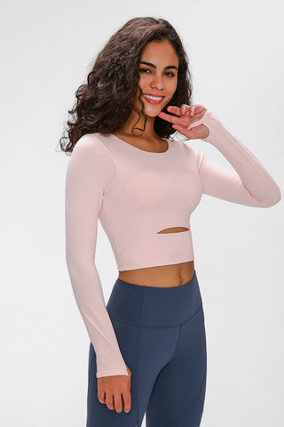 Shop Pink Millennia Long Sleeve Cropped Top With Sports Strap - High-Quality U.S. Made Women’s Fashion with Free & Fast Shipping