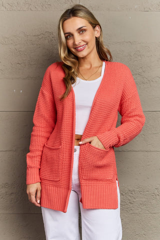 Shop Coral Zenana Bright & Cozy Full Size Waffle Knit Cardigan - High-Quality U.S. Made Women’s Fashion with Free & Fast Shipping