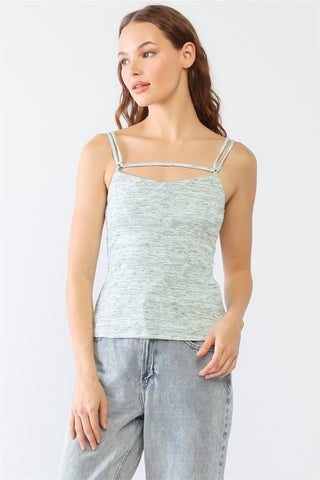 Shop Cream Green Le Lis Heathered Ribbed Adjustable Strap Cami - High-Quality U.S. Made Women’s Fashion with Free & Fast Shipping