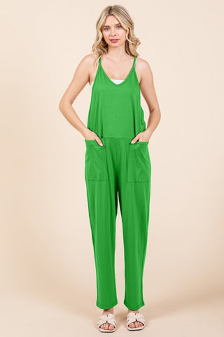 Shop Fresh Green Culture Code Full Size Sleeveless Jumpsuit with Pockets - High-Quality U.S. Made Women’s Fashion with Free & Fast Shipping