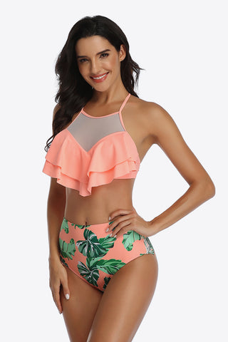 Shop Tropical Print Ruffled Two-Piece Swimsuit - High-Quality U.S. Made Women’s Fashion with Free Fast Shipping