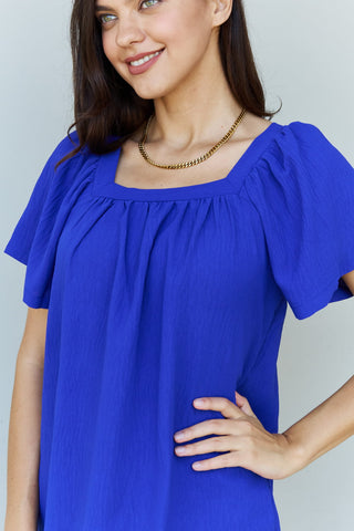 Shop Ninexis Keep Me Close Square Neck Short Sleeve Blouse in Royal - High-Quality U.S. Made Women’s Fashion with Free & Fast Shipping