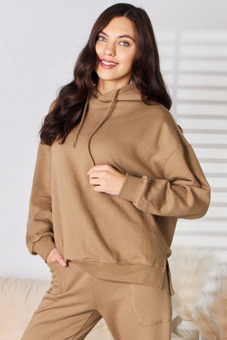 Shop RISEN Drawstring Drop Shoulder Long Sleeve Hoodie - High-Quality U.S. Made Women’s Fashion with Free & Fast Shipping