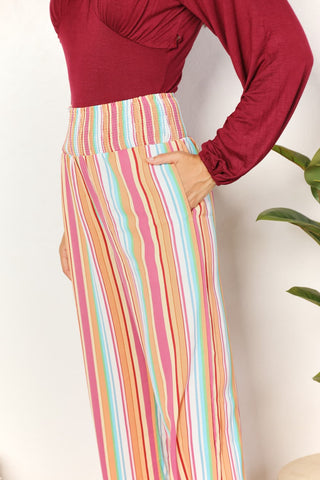 Shop Double Take Striped Smocked Waist Pants with Pockets - High-Quality U.S. Made Women’s Fashion with Free & Fast Shipping