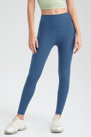 Shop Dusty Blue Wide Waistband Slim Fit Active Leggings - High-Quality U.S. Made Women’s Fashion with Free & Fast Shipping