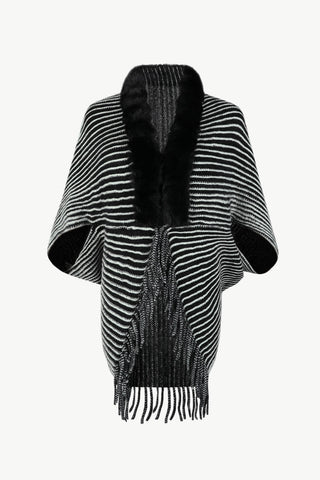 Shop Striped Open Front Fringe Poncho - High-Quality U.S. Made Women’s Fashion with Free Fast Shipping