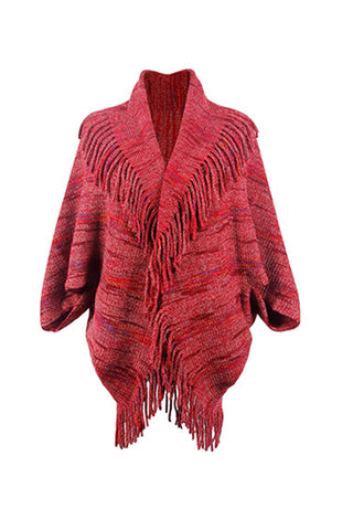 Shop Fringe Detail Printed Poncho - High-Quality U.S. Made Women’s Fashion with Free Fast Shipping