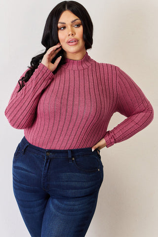 Shop Basic Bae Full Size Ribbed Mock Neck Long Sleeve T-Shirt - High-Quality U.S. Made Women’s Fashion with Free & Fast Shipping