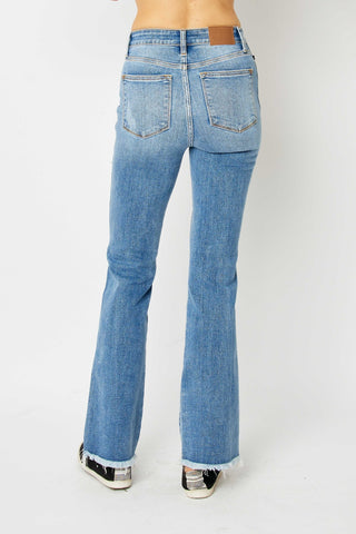 Shop Judy Blue Full Size Distressed Raw Hem Bootcut Jeans - High-Quality U.S. Made Women’s Fashion with Free & Fast Shipping