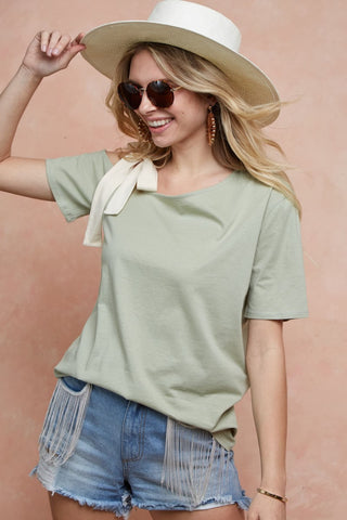 Shop BiBi Tied Ribbon One Shoulder Short Sleeve T-Shirt - High-Quality U.S. Made Women’s Fashion with Free & Fast Shipping