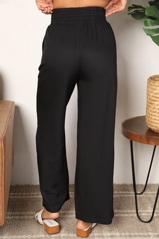 Shop Double Take Drawstring Smocked Waist Wide Leg Pants - High-Quality U.S. Made Women’s Fashion with Free & Fast Shipping