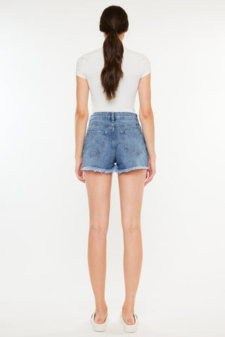 Shop Kancan Distressed Raw Hem High Waist Denim Shorts - High-Quality U.S. Made Women’s Fashion with Free & Fast Shipping