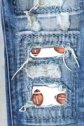 Shop Distressed Football Straight Jeans - High-Quality U.S. Made Women’s Fashion with Free & Fast Shipping