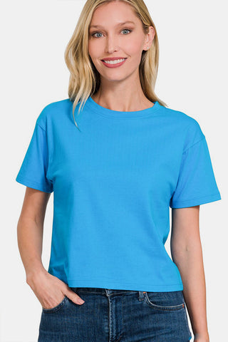 Shop Zenana Round Neck Short Sleeve Cropped T-Shirt - High-Quality U.S. Made Women’s Fashion with Free Fast Shipping