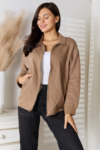 Shop Mocha Heimish Full Size Zip-Up Jacket with Pockets - High-Quality U.S. Made Women’s Fashion with Free & Fast Shipping