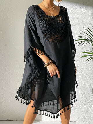 Shop Tassel Cutout Scoop Neck Cover-Up Dress - High-Quality U.S. Made Women’s Fashion with Free & Fast Shipping