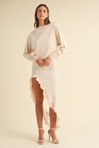 Shop Cream Mable Backless Asymmetric Ruffle Hem Dress - High-Quality U.S. Made Women’s Fashion with Free & Fast Shipping