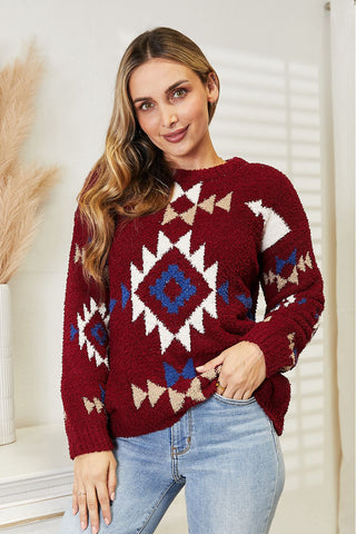 Shop HEYSON Full Size Aztec Soft Fuzzy Sweater - High-Quality U.S. Made Women’s Fashion with Free Fast Shipping