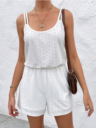 Shop Eyelet Scoop Neck Double Spaghetti Straps Romper - High-Quality U.S. Made Women’s Fashion with Free Fast Shipping