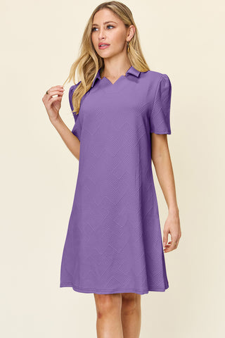 Shop Lavender Double Take Full Size Texture Collared Neck Short Sleeve Dress - High-Quality U.S. Made Women’s Fashion with Free & Fast Shipping