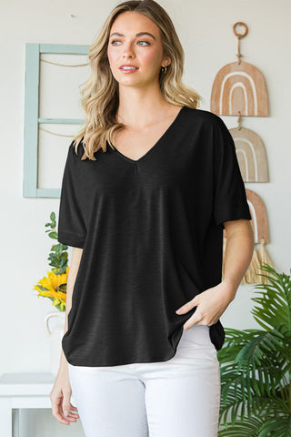 Shop BLACK Heimish Full Size V-Neck Short Sleeve T-Shirt - High-Quality U.S. Made Women’s Fashion with Free & Fast Shipping