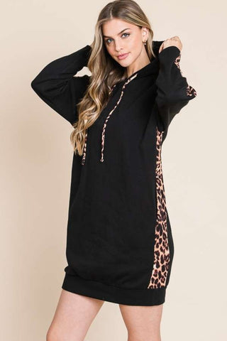 Shop Culture Code Drawstring Leopard Long Sleeve Hooded Dress - High-Quality U.S. Made Women’s Fashion with Free & Fast Shipping