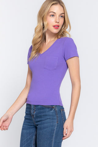 Shop ACTIVE BASIC V-Neck Ribbed Short Sleeve Knit T-Shirt - High-Quality U.S. Made Women’s Fashion with Free & Fast Shipping