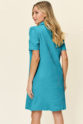 Shop Double Take Full Size Texture Collared Neck Short Sleeve Dress - High-Quality U.S. Made Women’s Fashion with Free & Fast Shipping