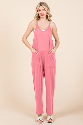 Shop Pink Culture Code Full Size Sleeveless Jumpsuit with Pockets - High-Quality U.S. Made Women’s Fashion with Free & Fast Shipping