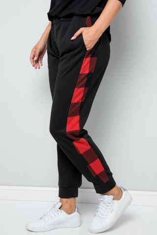 Shop Red Plaid Celeste Design Full Size Plaid Side Print Sweatpants - High-Quality U.S. Made Women’s Fashion with Free & Fast Shipping