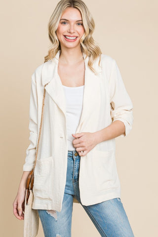 Shop New Ivory Culture Code One Button Long Sleeve Blazer with Pockets - High-Quality U.S. Made Women’s Fashion with Free & Fast Shipping