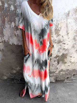 Shop Strawberry Full Size Pocketed Tie-Dye Short Sleeve Dress - High-Quality U.S. Made Women’s Fashion with Free & Fast Shipping