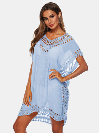 Shop Cutout V-Neck Short Sleeve Cover-Up - High-Quality U.S. Made Women’s Fashion with Free Fast Shipping