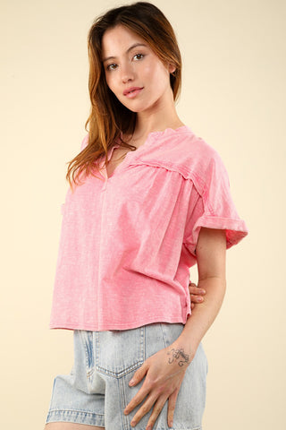 Shop VERY J Nochted Short Sleeve Washed T-Shirt - High-Quality U.S. Made Women’s Fashion with Free & Fast Shipping